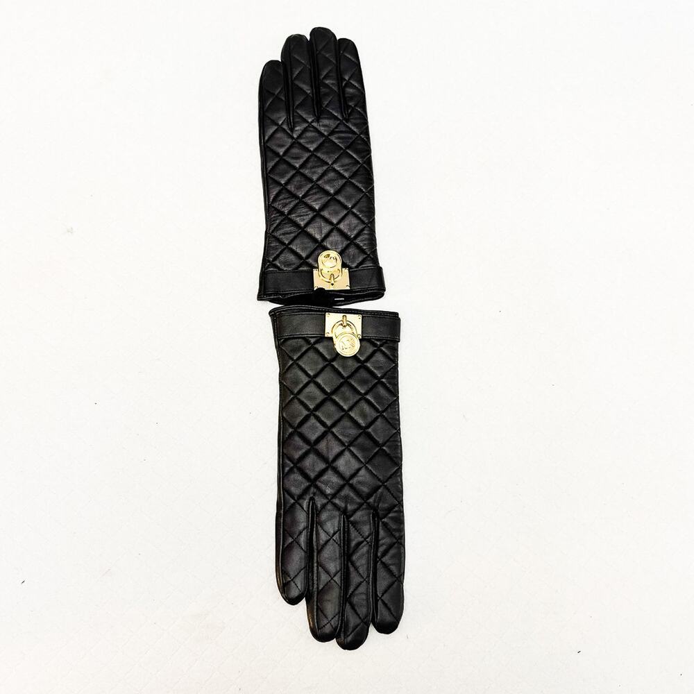 MICHAEL Michael Kors Quilted Leather Hamilton Lock Gloves with Touch Tips Sz L - Picture 4 of 5